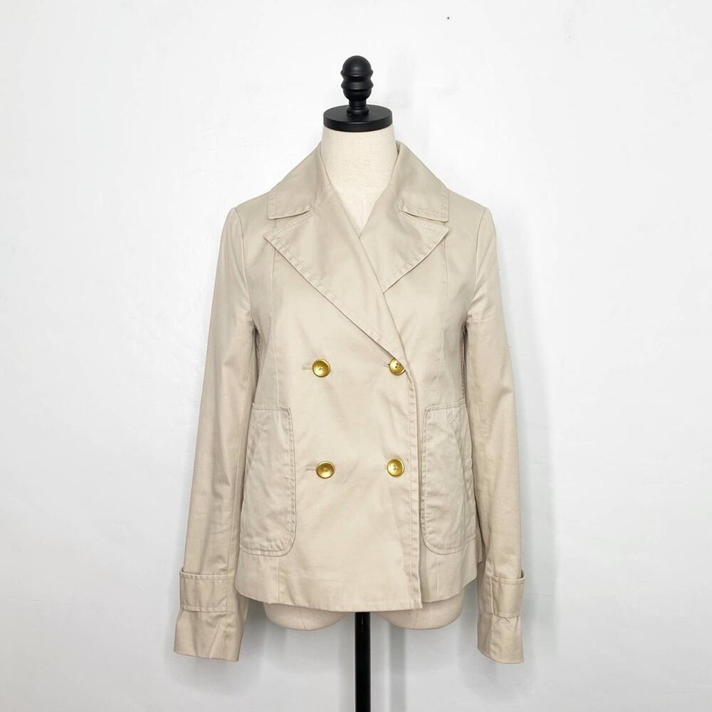 Anthropologie Cartonnier Alderley Pea Coat Tan Jacket Pleated Boho Size 2 - Picture 2 of 14